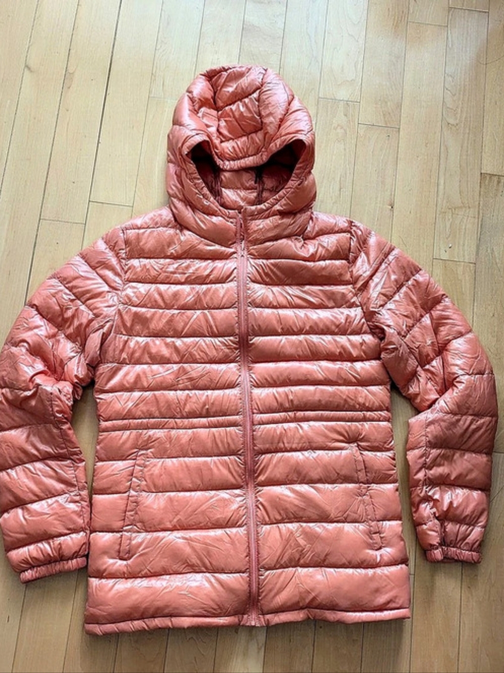 Uniqlo Orange Light Down Hooded Puffer Jacket